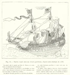 Königliches Schiff mit seinen verschiedenen Flaggen; nach einem Stich von 1666 (Stich)