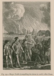 Negerhandel (Zwingen der Sklaven zur Arbeit); nach Eisen (Gravur)