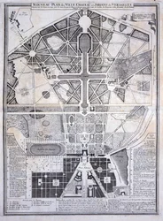 Neuer Plan der Stadt, des Schlosses und der Gärten von Versailles, 1714, aus Les Plans, Profils et Élévations des Villes et Château de Versailles, veröffentlicht ca. 1715