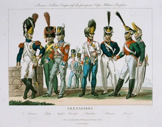 Uniformen nordwesteuropäischer Grenadieroffiziere, veröffentlicht von DEstampes, Paris, ca. 1815