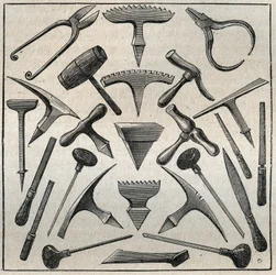 Werkzeuge des Goldschmieds. Gravur von 1885 in 