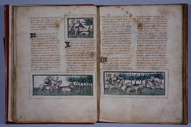 Seiten 57 und 58, aus Le Livre du Roy Modus et de la Royne Racio, von Henri de Ferrieres, ca. 1420