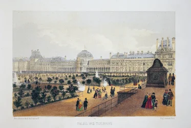 Palais des Tuileries, Paris. Lithografie Aquarell, Illustration in „Album, Souvenirs de Paris“, Daziaro Herausgeber, Paris