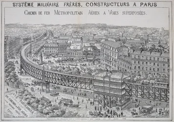 Panoramablick auf die Hochbahn in Paris, Illustration aus Le Metropolitain, Mai 1885