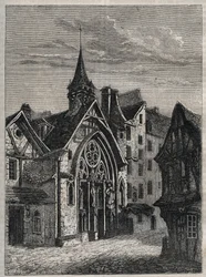 Paris - Rue Saint-Martin, Kirche Saint-Julien-des-Ménétriers - Gravur in 