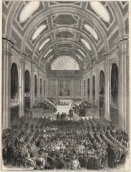 Paris, Palais de Justice - La salle des pas perdus während einer offiziellen Zeremonie - Gravur in „Tableau-de-Paris“ von Edmond Texier 1852