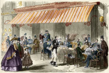 Paris im 19. Jahrhundert. Der Boulevard des Italiens im Jahr 1859: vor dem Café Helder um fünf Uhr abends.