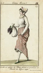 Pariser Ladenmädchen im legeren Morgenkleid, 26. März 1798 (handkolorierte Kupferstichgravur)