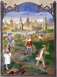 Bauern beim Gras mähen, Reproduktion einer Beleuchtung