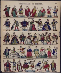 Theaterfiguren (farbige Gravur)