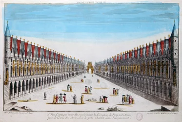 Perspektivische Ansicht der Dekorationen auf der Pont Notre-Dame in Paris