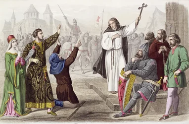 Peter der Einsiedler (1050-1115) predigt während des Ersten Kreuzzugs im Jahr 1095