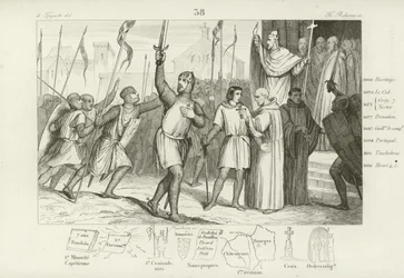 Philipp I. von Frankreich und Papst Urban II. rufen zur Ersten Kreuzzug auf, ca. 1095