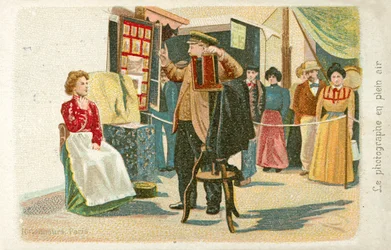Fotograf arbeitet im Freien (Chromolitho)