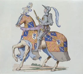 Pierre de Rohan, Sire de Gie, zu Pferd im Jahr 1475, graviert von Gautier