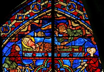 Pilger und ein Engel am Grab von Thomas Becket