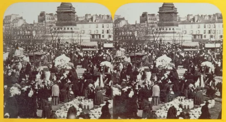 Place de la Bastille, der Schinkenmarkt, Paris, stereoskopische Ansicht, ca. 1860