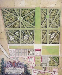 Plan des Schlosses und Parks in Roissy, im Besitz des Comte de Caraman