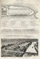 Plan der Anlage des Internationalen Sports, die 1869 auf der Insel Billancourt errichtet werden soll - Gesamtansicht der Anlagen des Internationalen Sports auf der Insel Billancourt im Jahr 1869