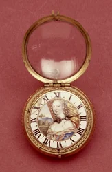 Taschenuhr mit weißem Emaille-Ziffernring, mit einem Porträt von Anne Marie Louise d