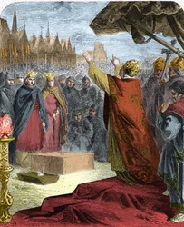 Papst Alexander III. (Orlando Bandinelli) legte 1163 den Grundstein der Kathedrale Notre Dame de Paris (Notre-Dame) in Anwesenheit von König Ludwig VII. von Frankreich und dem Bischof Maurice de Sully.