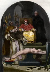 Papst Pius V. sitzt dem Tribunal der Inquisition vor