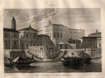 Porto di Ripetta und Palazzo Borghese - Rom - Gravur aus „Italien malerisch“ - Historische und beschreibende Malerei Italiens von M. de Norvins, Ch. Nodier 1834-1836