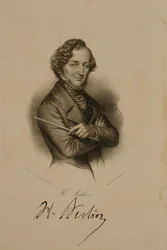 Porträt und Unterschrift von Hector Berlioz (1803-69)