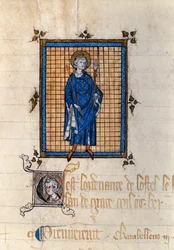 Ganzfiguriges Porträt des heiligen Ludwig in Majestät (Ludwig IX.) (1214-1270). Miniatur aus dem „Register der Verordnungen des königlichen Haushalts“. Paris, Nationalarchiv