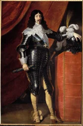 Ganzkörperporträt von Ludwig XIII. (1601-1643) in Rüstung. Gemälde der französischen Schule des 17. Jahrhunderts. Musée du Château de Chambord