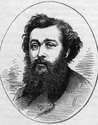 Porträt von Antoine Vollon (1833-1900), französischer Maler. Gravur in „Le Monde Illustré“ Nr. 890 vom 2. Mai 1874.