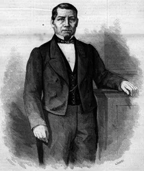 Porträt von Benito Pablo Juarez Garcia, mexikanischer Politiker. Gravur in „Le Monde Illustré“ Nr. 270 vom 14. Juni 1862