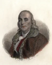 Porträt von Benjamin Franklin (1706-1790), amerikanischer Physiker, Philosoph und Politiker. in „Porträts der nützlichen Männer“.