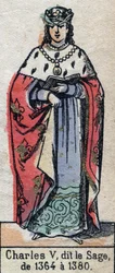 Porträt von Karl V. von Frankreich, bekannt als Karl der Weise (1338-1380) (Dynastie der Kapetinger). Illustration Ende des 19. Jahrhunderts.