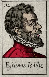 Porträt von Etienne Jodelle (1532-1573), französischer Dichter der Plejade-Bewegung. Gravur des 19. Jahrhunderts
