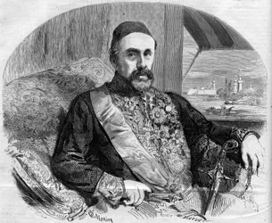 Porträt von Fouad (Fuad) Pascha (1815-1869), türkischer Politiker und Botschafter. Gravur von Morin in „Die illustre Welt“ Nr. 65 vom 10. Juli
