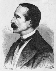 Porträt von Georges Bonelli, dem Erfinder des typografischen Telegraphen - in „Album der Wissenschaft; berühmte Gelehrte; Große Entdeckungen“ 1896