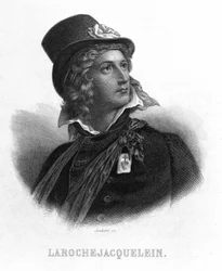 Porträt von Henri du Vergier, Graf von La Rochejaquelein (1772-1794). Er trägt auf der Brust die Insignien der Verkäufer. - in Revolution francaise von Thiers. 19. Jahrhundert