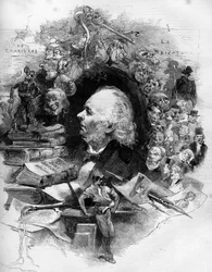 Porträt von Honoré Daumier (1808-1879), französischer Karikaturist, Maler und Zeichner. Gravur in „Le Monde Illustré“ Nr. 1143 vom 22. Februar
