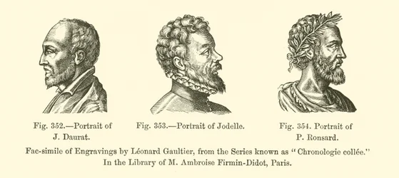 Porträt von J. Daurat, Porträt von Jodelle, Porträt von P. Ronsard (Gravur)