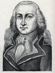 Porträt von Jean Baptiste Cyrus Adelaide de Timbrune de Thiembronne, genannt Valencia, Graf von Valencia und General der Französischen Revolution (1757-1822). Gravur von 1889. Private Sammlung.