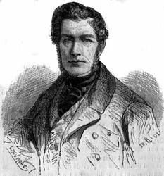 Porträt von Jules Louis Philippe Coignet (1798-1860), französischer Maler. Gravur in „Le Monde Illustré“ Nr. 158 vom 21. April 1860.