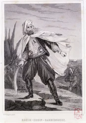Porträt von Kheir-Eddin-Barbarossa, türkischer Pirat des 16. Jahrhunderts - aus „Histoire des pirates et corsaires de l