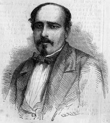 Porträt von Luiz Augusto Rebello da Silva (1822-1871), portugiesischer Schriftsteller. Gravur in „Le Monde Illustré“ Nr. 227 vom 17. August 1861.