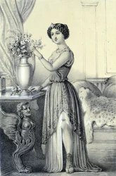 Porträt von Mademoiselle de Fontenay oder Teresa Cabarrus, bekannt als Madame Tallien - in „Galerie historique de la Revolution française“ von Albert Maurin