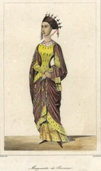 Porträt von Marguerite de Provence (1221-1295), Königin von Frankreich, Ehefrau von Ludwig IX. Gravur 19. Jahrhundert.