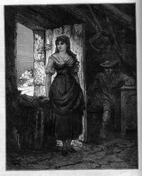 Porträt von Mercédès, einer Figur aus dem Roman „Der Graf von Monte Christo“ (Monte Cristo oder Monte Cristo) von Alexandre Dumas (1802-1870). Kupferstich in „Le Monde Illustré“, 30. Januar