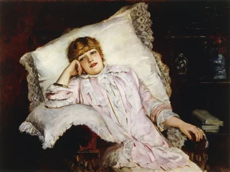 Porträt der Schauspielerin Jeanne Samary, sitzend, dreiviertel Länge