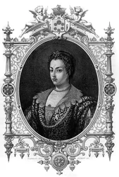 Porträt der Venezianerin Bianca Cappello (1548 - 1587), Ehefrau von Francois de Medicis (Francesco de Medici). Gravur von 1862 in „Die Königinnen der Welt“ von unseren ersten Schriftstellern. Buch unter der Leitung von J. G. D. ARMENGAUD.