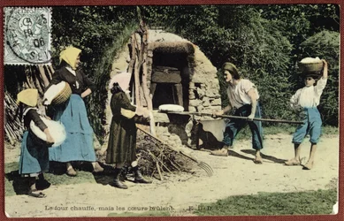 Postkarte mit einem Gemeinschaftsofen, 1906